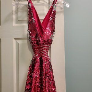 Sequin Pink and Silver Prom Dress